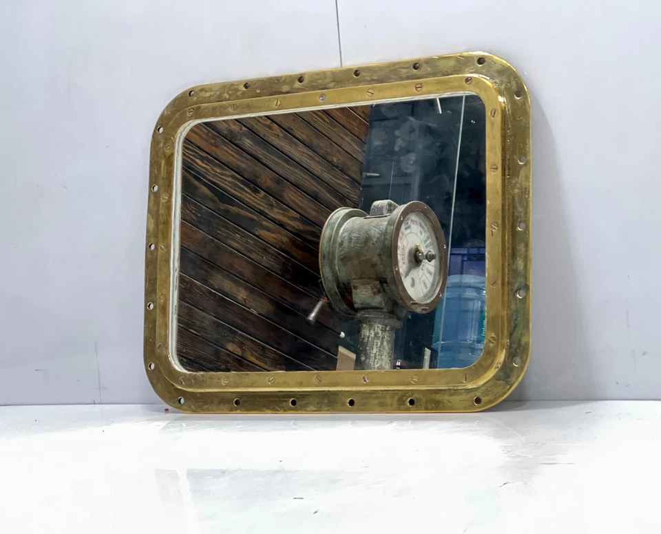 船用复古重型黄铜墙面配件镜面玻璃方形舷窗 - 1 件 — 第 2/4 张图片
