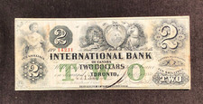 BANKNOTE INTERNATIONAL BANK 1858 $2 TWO DOLLARS CANADA TORONTO RED FITCH