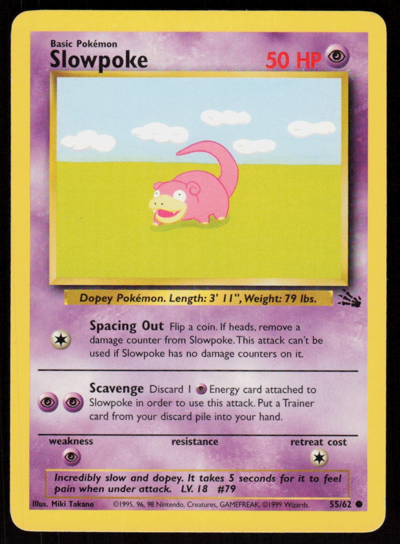 Slowpoke 55/62 Common Fossil Pokemon Unlimited Moderately Played