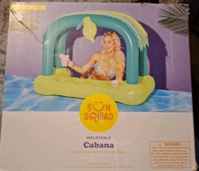 Sun Squad Inflatable Cabana With Serving Station Cup Holders New