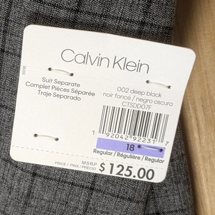 Chaqueta Blazer Calvin Klein Para Niños Calce Ajustado Separado Negro Profundo A Cuadros Talla 18 Foto 3 de 4