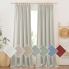 Linen Curtains Boho Linen Look Curtains with Hooks for Track System Set of 2...