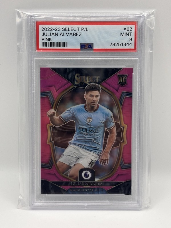 2022 Select Premier League Pink Prizm 73/99 Julian Alvarez PSA 9 MINT Rookie RC