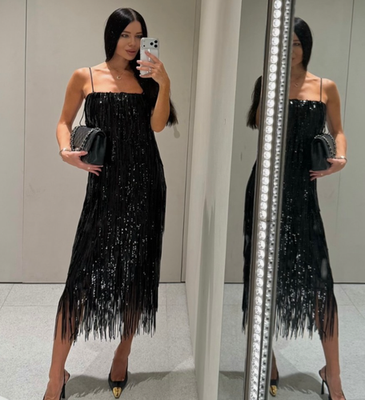 Zara ZW Collection Limited Edition Sequin Fringed Dress Black S M 4831/241  New | eBay