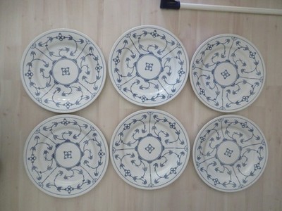 632* Kahla Germany Original Blau Saks Speiseteller flache Teller 6x  Strohblume