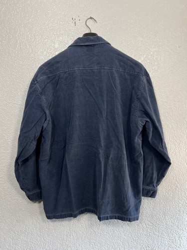 Vintage 90s Fox Racing Distressed Heavyweight Button Up Shirt Shacket Blue XL - Picture 2 of 10