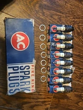 VTG NOS GM AC 45 fire ring spark plugs, 8 total, Made in Canada, New Old Stock