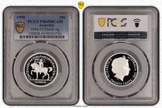 PCGS 1998 Australia 20C 1934 35 Florin Ag PR69DCAM