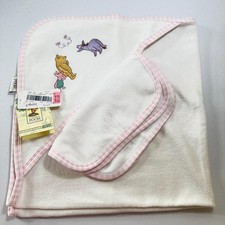 VTG Disney Classic Winnie the Pooh Terry Hooded BabyTowel Washcloth Set Gingham