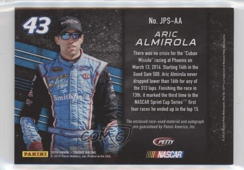 2016 Panini Torque Jumbo Firesuit Signatures Green /25 Aric Almirola Auto - Image 2 of 2