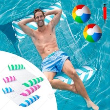 Inflatable Hammock Pool Float 3 Pack Blue Green and Pink Floaters with 2 Beach B