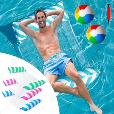 Inflatable Hammock Pool Float 3 Pack Blue Green and Pink Floaters with 2 Beach B