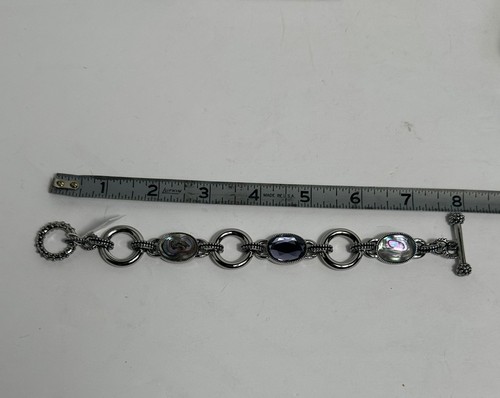 Lia Sophia Genuine Abalone Silver Tone Bracelet Lavender Cut Crystal NWT - Picture 7 of 7