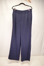 NWT Quince Stretch Crepe Pleated Wide Leg Navy Pants Size 10