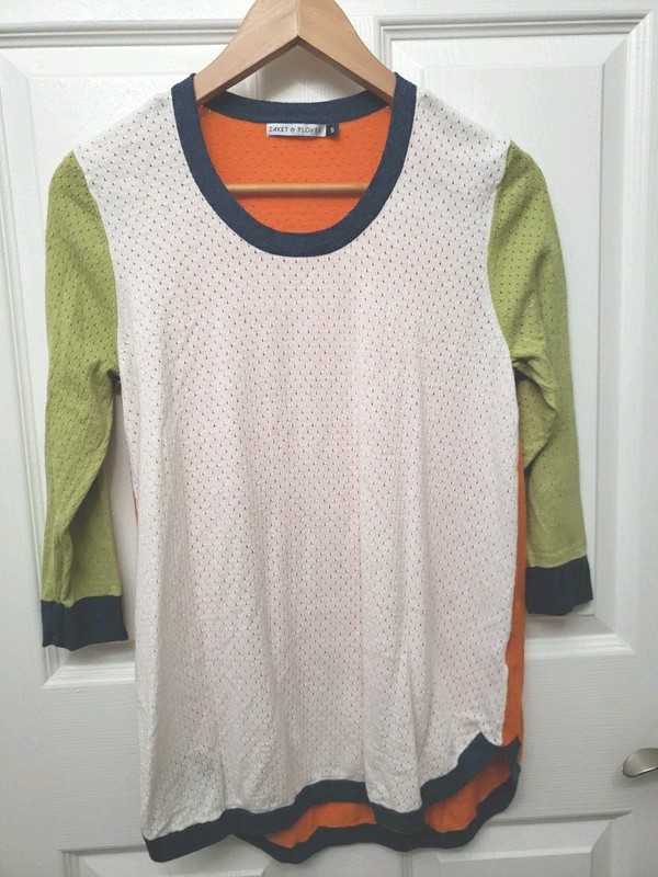Zaket & Plover Size S Cotton Blend Mesh Colorblock Top 3/4 Sleeve Round Neck