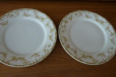 Vintage Theodore Havilland two bread/dessert 7'' plates pink rose floral border