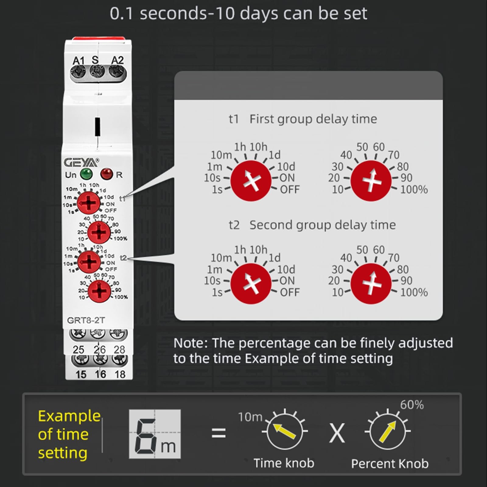 Double Delay On Timer Relay 16A AC230V 2 Outputs Time Din Rail(GRT8-2T,)