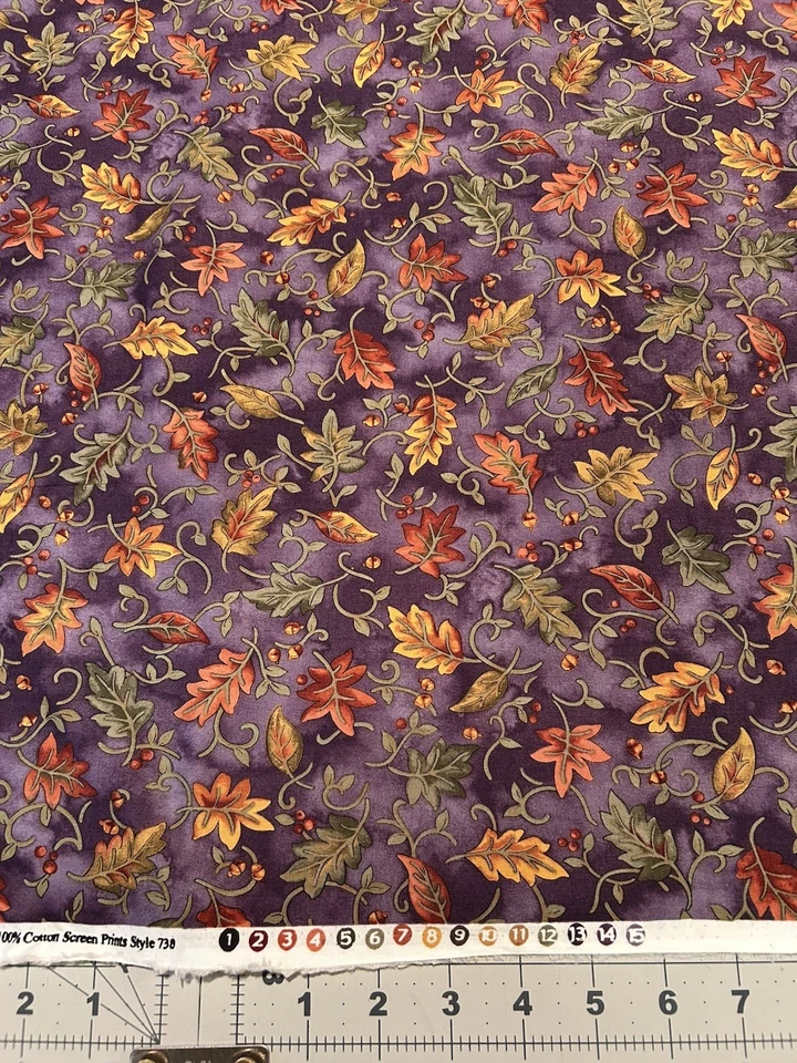 Harvest Melody Purple Fall Leaves Acorns Benartex Fabric BTY Quilting Sewing - Image 3 of 4