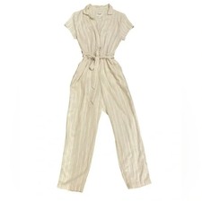 Abercrombie  Fitch Linen Blend Jumpsuit Striped Cream Tie Waist Medium Flowy