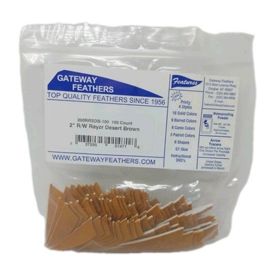100 Pack Gateway Feathers 2'' Right Wing: Rayzr Desert Brown 200RRSDB-100