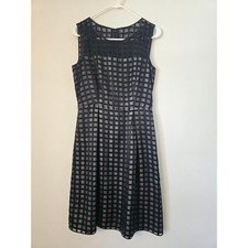 Calvin Klein Dress Womens 4 Black Fit Flare Square Illusion Yoke
