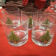 Cuthbertson Christmas Tree Short Tumblers Set of 5 Gold Rim