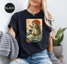 Retro Japanese Catzilla T-Shirt, Funny Cat Lover Gift, Sunset Cat Graphic Tee, U