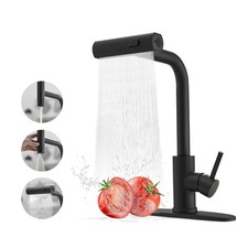 Kitchen Faucet with Pull Down Sprayer, Matte Black Waterfall Kitchen Sink Fau...