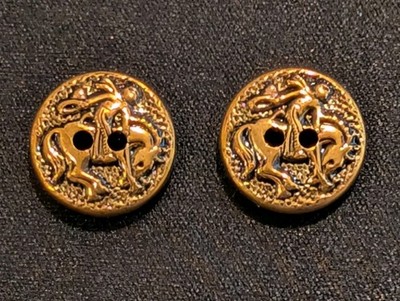(2) Vintage Western Rodeo Cowboy Bucking Bronco Brass Buttons Matching Pair