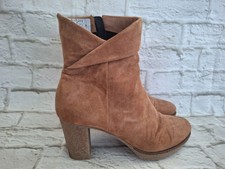 Celtic & Co Suede Leather Tan Brown Crepe Sole Block Heel Ankle Boots UK 7 EU 40