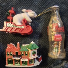 Vintage Coca-Cola Cola Christmas Decorations 3 Piece Plastic