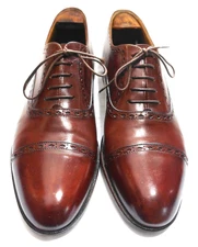 Santoni of Italy $600 Classic Mens Brown Cap Toe Derby Shoes 9.5 D Exc LOOK!!!!
