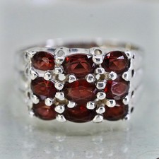 Size 9.75, vintage sterling silver 925 handmade ring with cluster ruby