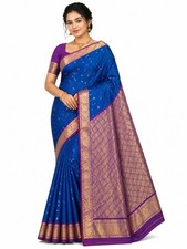 Pure Kanchipuram Silk Saree Navy Blue Purple Silk Mark Certified Bridal Saree