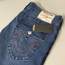 True Religion Jeans GENO Big T Flap Relaxed Slim Mens 34x30 Dark Shivering Wash