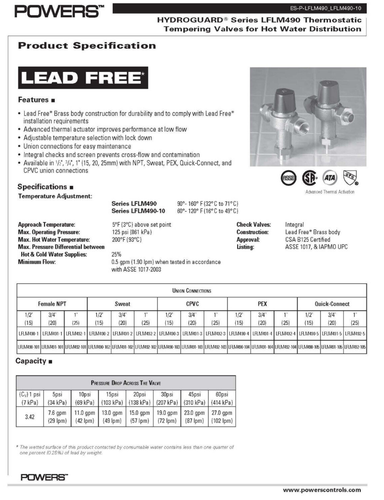 Watts Lead Free HydroGaurd (LFLM490) - 1-1/2" Thermostatic Tempering Valve - Picture 6 of 7