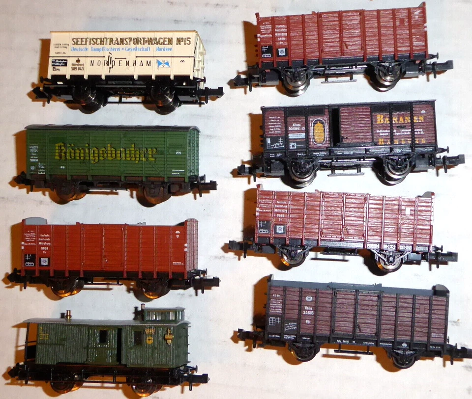 Minitrix Spur N Konvolut 8 Stück Güterwagen Güterzug Bayern / DRG Epoche 1/2 gut