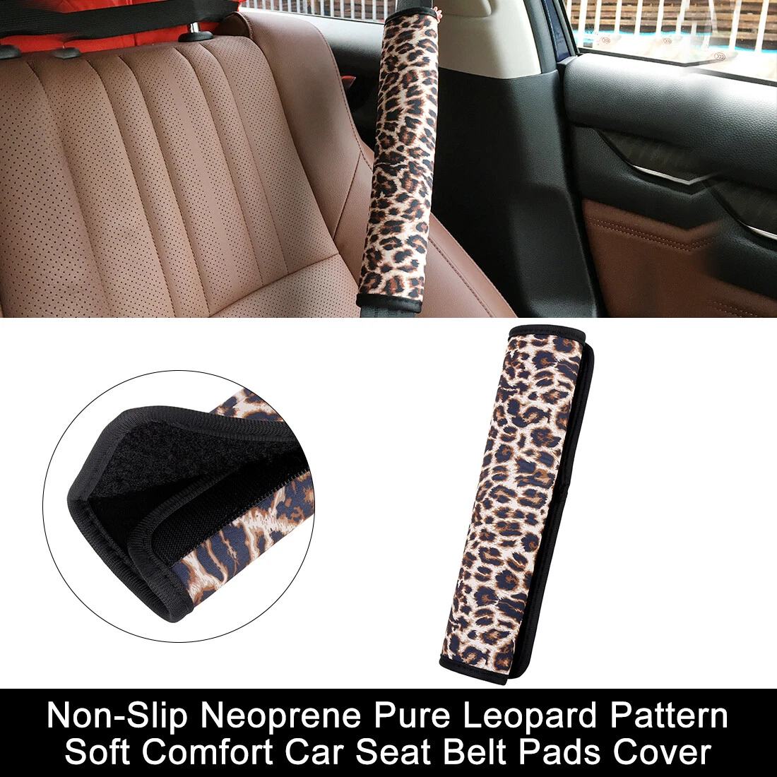 Car Seat Belt Pad Cover Non-Slip Neoprene Pure Leopard Pattern