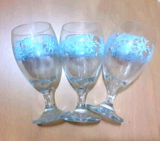 3 Blue Floral Goblet Glasses Iced Tea 3.5*7