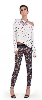 BELLISSIMI LEGGINGS DENNY ROSE FONDO NERO A FIORI MULTICOLORI CON ELASTICO  VITA | eBay