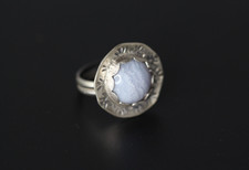 Agate White Cabochon Gemstone .925 Sterling Silver Band Handmade Ring Size 6
