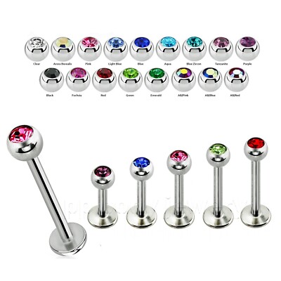 1pc. 16G 316L Surgical Steel Press Fit Gem Labret Monroe Tragus stud