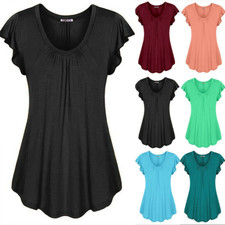 Summer Women Casual Crew Neck T Shirt Solid Tunic Short Sleeve Blouse Loose Tops