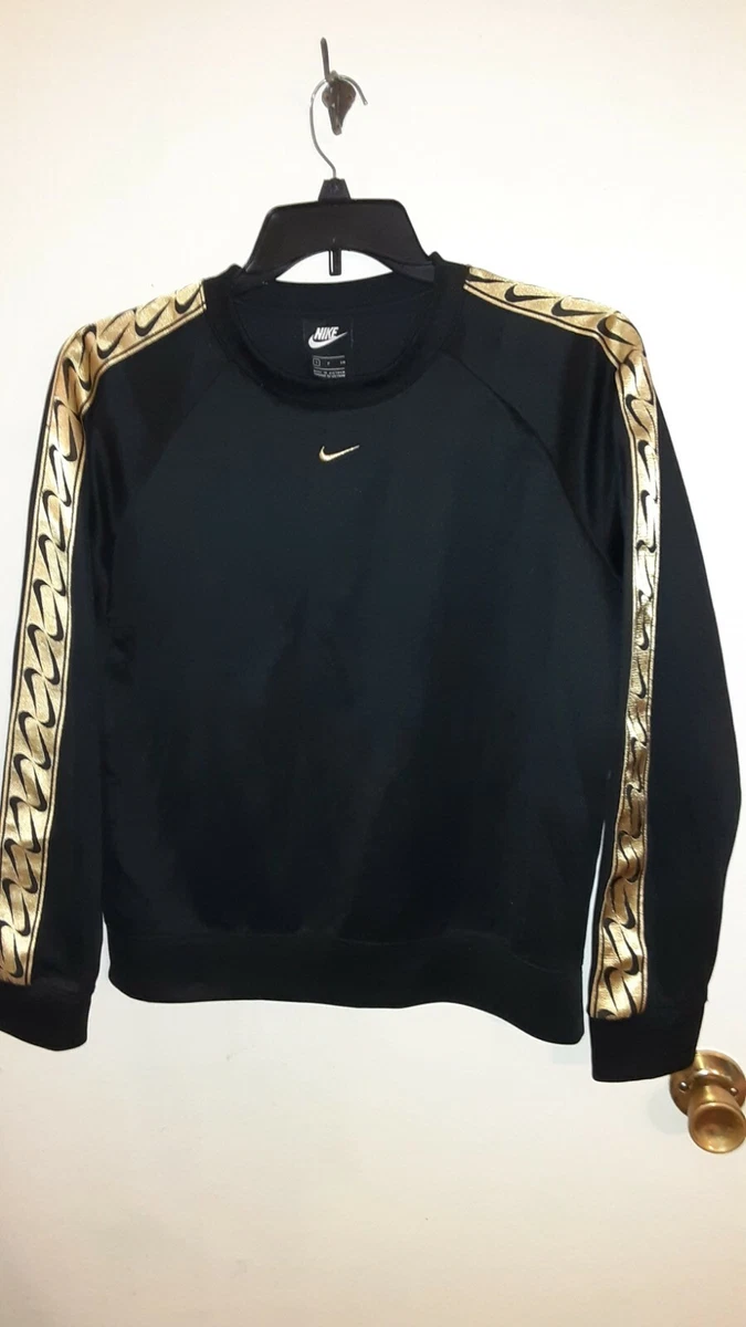 Nike Women's Gold Swoosh Arm Black/Gold Sz Small Sweatshirt | eBay