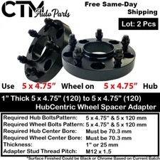 2x 1" 5x4.75"(120mm) 70.3mm Bore Hubcentric Adapter Spacer Fit Corvette & More