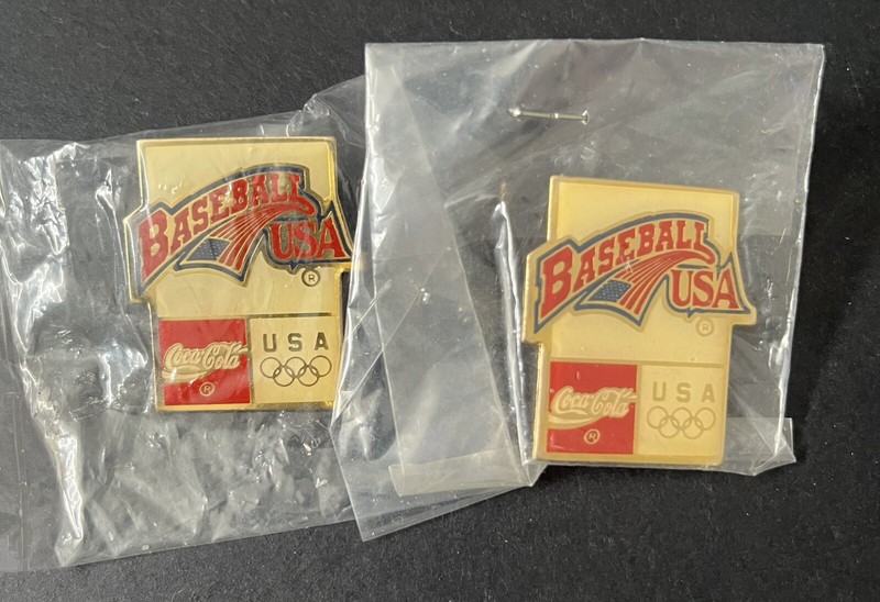 Vintage 1996 Atlanta Olympics Coca-Cola Coke USA Baseball Pin SEALED Set of 2