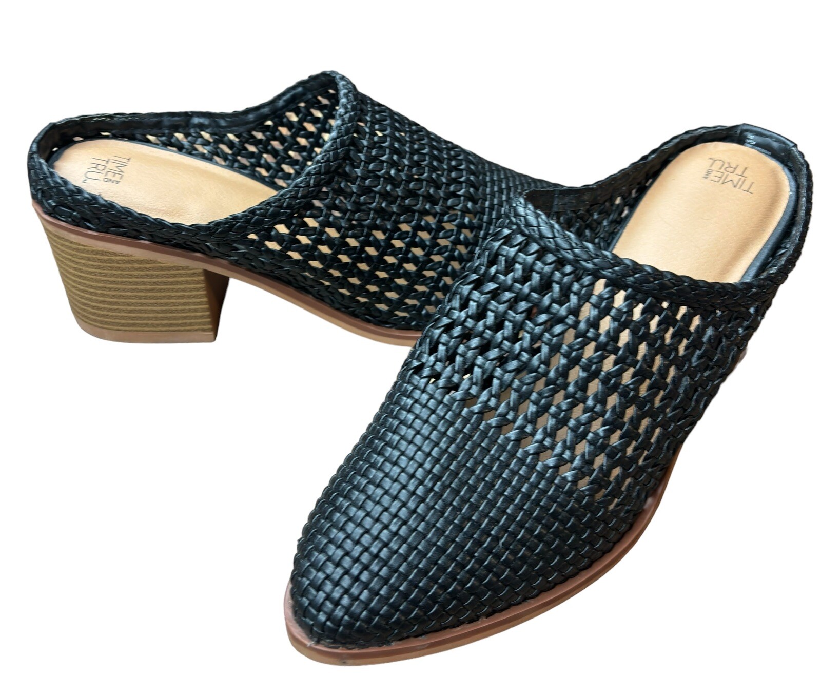 Time And Tru Mesh Block Heel Women’s Size 9 Black Slip On Shoes