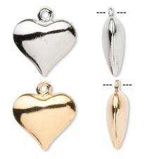Gold Plated Or Silver Brass 12x11mm Puffy Heart Charms