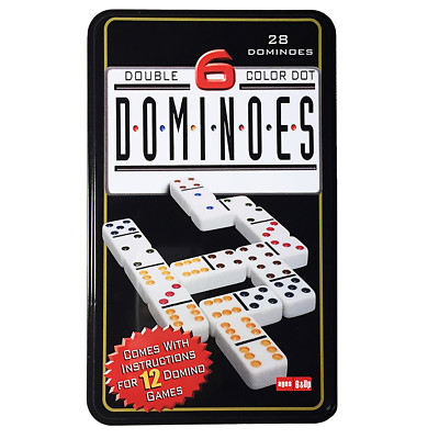 Juego Dominó Clásico 28 Fichas | Caja Metálica | 6 Colores | Ideal Familias Y Niños