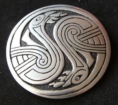 Broche Celtique St Justin En étain Plaqué Argent - Occasion - Bijou Vintage